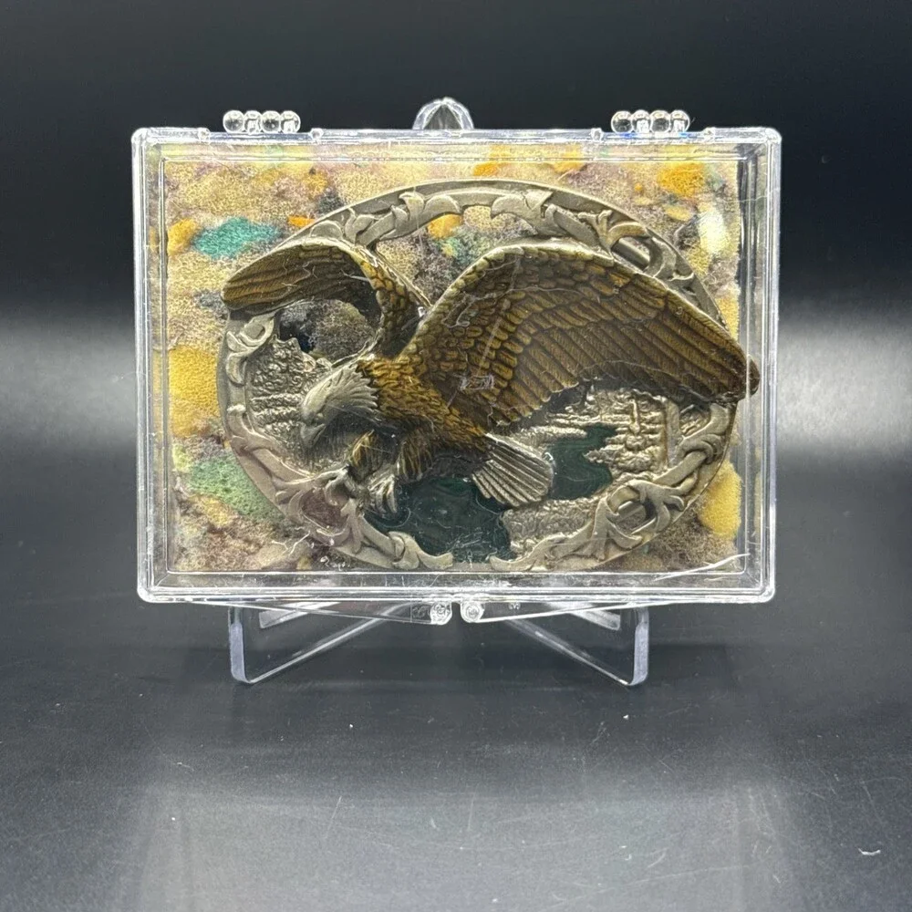 Vintage 1990 C+J Flying American Eagle Belt Buckle Colored Enamel